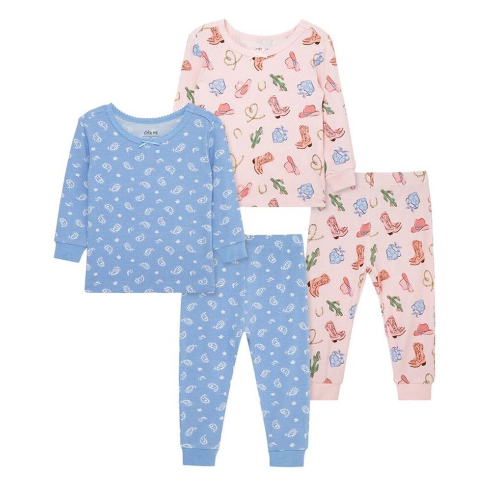 Little Me 4Pc Cowgirl Bamboo Pajama Set, Pink
